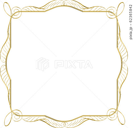 金属の質感のゴールドのバロック調のオーナメント 飾り罫 飾り囲み 金色 正方形のイラスト素材