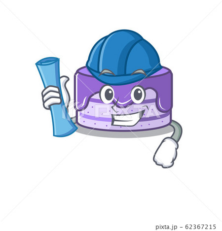 A success of blueberry cake Architect having blue prints and blue helmet 62367215