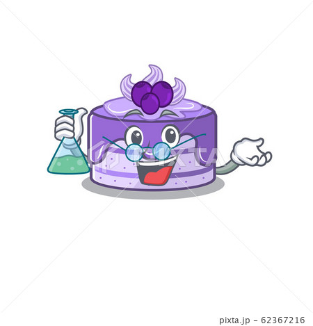 Cool blueberry cake Professor cartoon character with glass tube 62367216