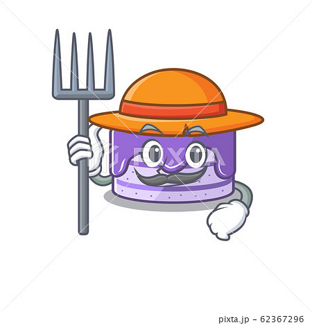 Happy Farmer blueberry cake cartoon picture with hat and tools 62367296