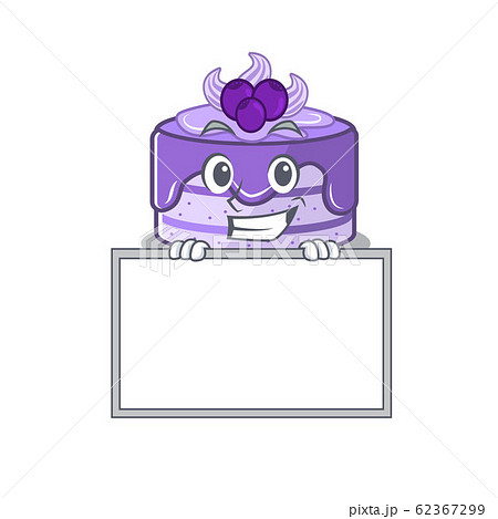 Blueberry cake cartoon design concept grinning with board Blueberry cake cartoon design concept grinning with board 62367299