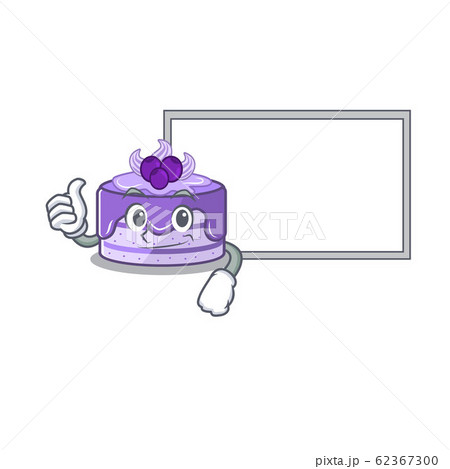 Thumbs up of blueberry cake cartoon design having a board Thumbs up of blueberry cake cartoon design having a board 62367300