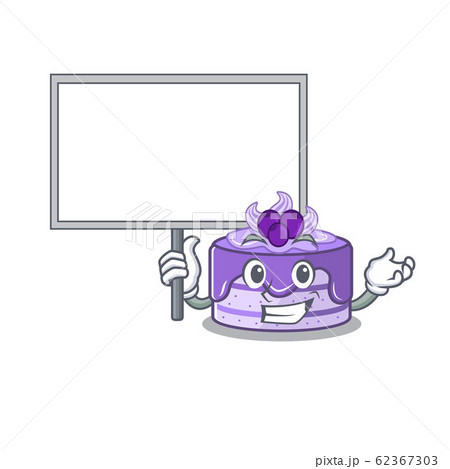 A cute picture of blueberry cake mascot design with a board 62367303