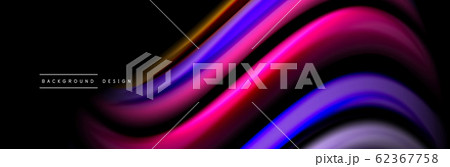 Silk and smooth flow wave poster design. Color waves, liquid style lines and shapes in black color background 62367758