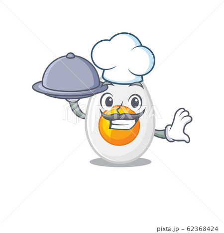 A picture of boiled egg as a Chef serving food on tray 62368424