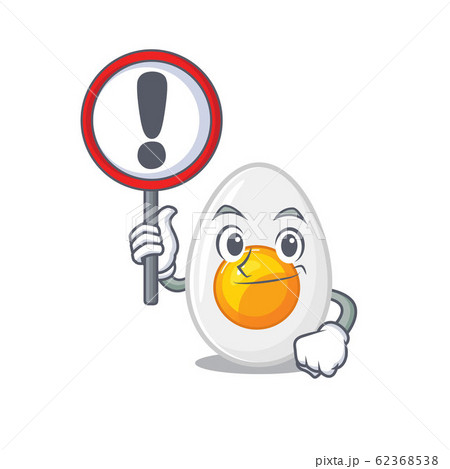 cute mascot character style of boiled egg raised up a sign 62368538