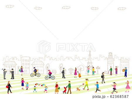 手描き　街並み　人々 62368587