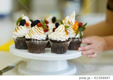 Plate with freshly baked sweet muffins. Sweet 62368887