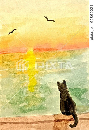 海を見る猫のイラスト素材