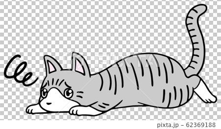 倒れた猫のイラスト サバトラ 困り顔のイラスト素材