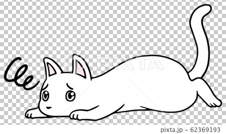 Illustration of a fallen cat (white) _ troubled face 62369193