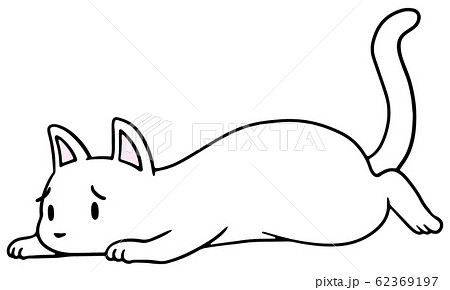 倒れた猫のイラスト 白 困り顔のイラスト素材