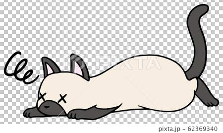 倒れた猫のイラスト シャム 弱り顔のイラスト素材