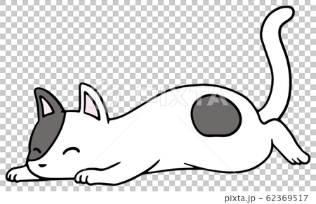 倒れた猫のイラスト 黒ぶち ご機嫌のイラスト素材