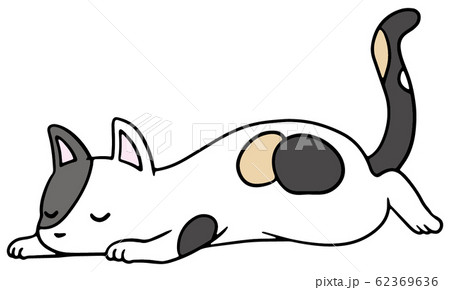 倒れた猫のイラスト 三毛 眠り顔のイラスト素材