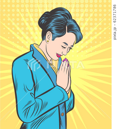 Women raise their hands to pay respect or Sawasdee is a Thai cultural tradition. 62371786