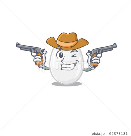 White egg Cowboy cartoon concept having guns White egg Cowboy cartoon concept having guns 62373181