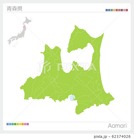 青森県の地図・Aomori（市町村境区分け）