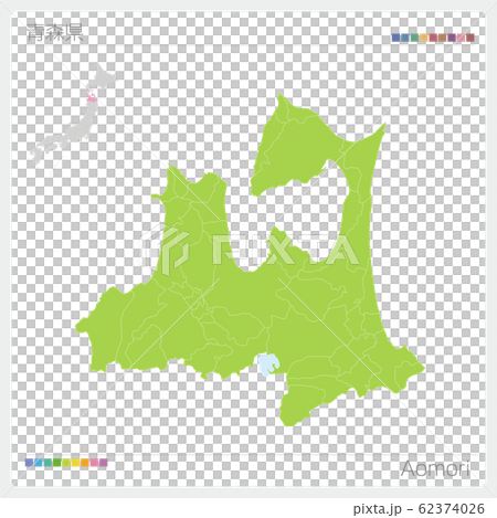 青森県の地図・Aomori（市町村境区分け） 62374026