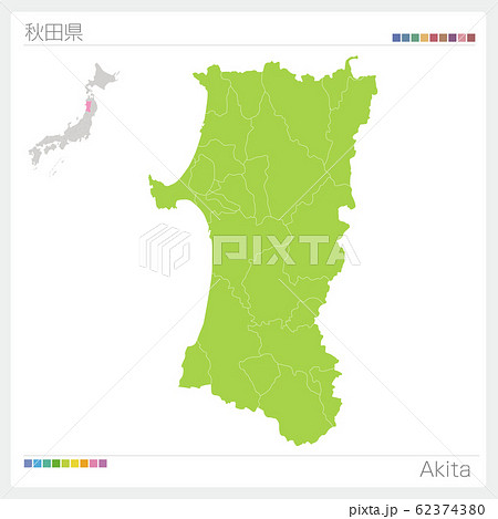 秋田県の地図・Akita（市町村・区分け）