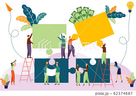 Template with construction Jigsaw. business people 62374687