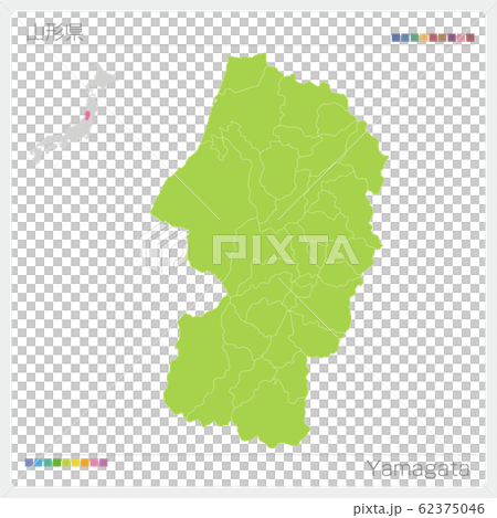 山形県の地図 Yamagata 市町村 区分け のイラスト素材