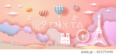 Balloons of love and Heart with eiffel tower in 62375440