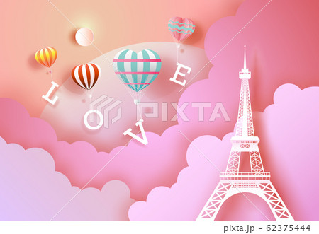 Love with balloons and Heart with eiffel tower. Love with balloons and Heart with eiffel tower. 62375444