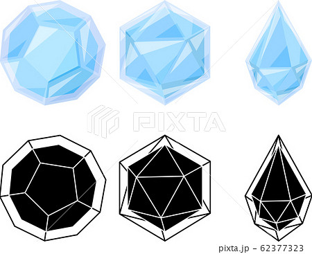 正十二面体のクリスタルと正二十面体のクリスタルのイラスト素材
