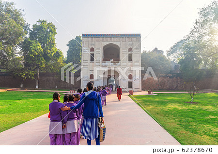 Indian school girls near the Humayun's Tomb entrance, New Delhi, India 62378670