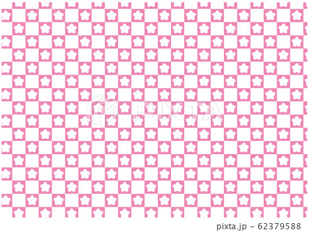 市松模様 花柄 桃の花01のイラスト素材