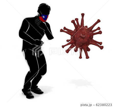 台湾国旗マスクをする人物。病気に犯される。症状が悪化する。3Dイラスト 62380223