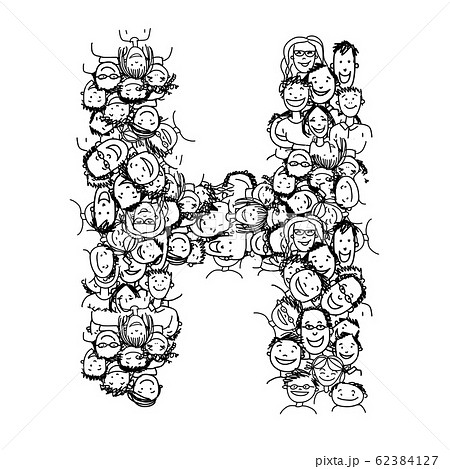 Letter H, people crowd, vector alphabet design 62384127