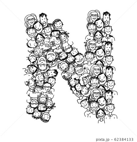 Letter N, people crowd, vector alphabet design Letter N, people crowd, vector alphabet design 62384133