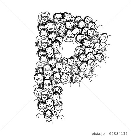 Letter P, people crowd, vector alphabet design Letter P, people crowd, vector alphabet design 62384135