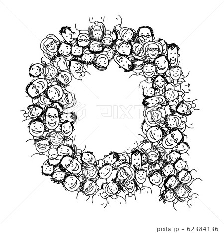 Letter Q, people crowd, vector alphabet design Letter Q, people crowd, vector alphabet design 62384136
