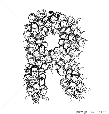 Letter R, people crowd, vector alphabet design 62384137