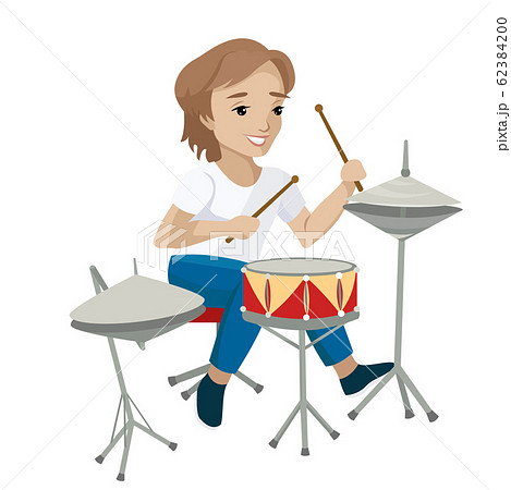 Young Boy Playing The Drums Vector Illustrationのイラスト素材