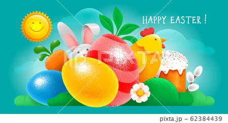Happy Easter Greeting Card With Easter Symbols 62384439