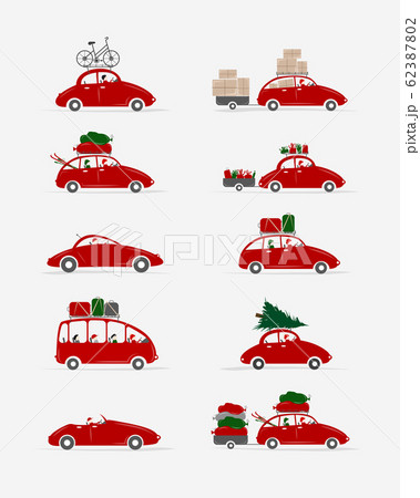 Set of different red cars with luggage for your 62387802