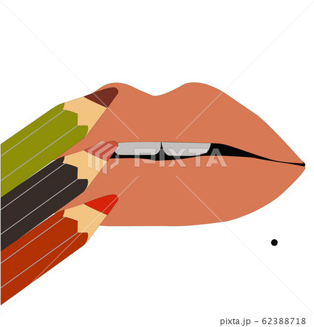 Pencil lipstick paints beautiful red lips. 62388718