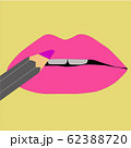 Pencil lipstick paints beautiful pink lips. 62388720