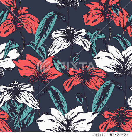Sketch pattern with colorful red and white flowers 62389485