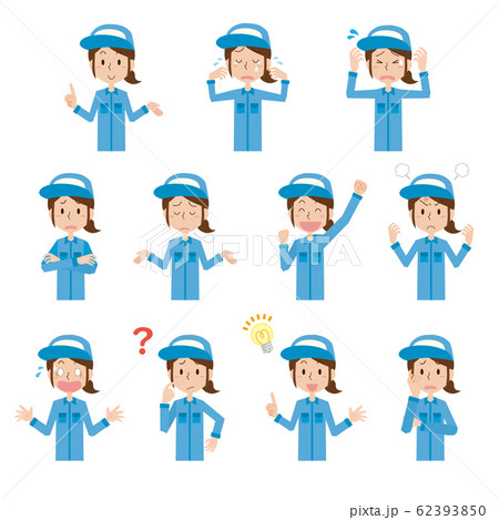 女性　作業員　作業者　感情　ポーズ　セット　上半身 62393850