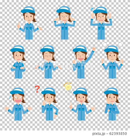 Female worker worker emotion pose set upper body Female worker worker emotion pose set upper body 62393850