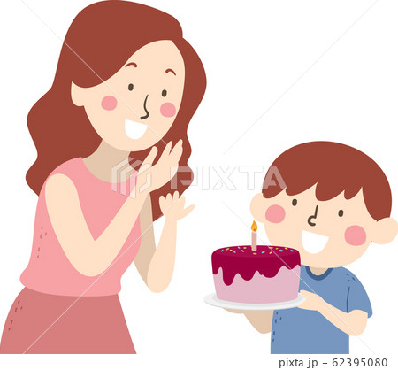 Kid Boy Mom Surprise Birthday Cake Illustration 62395080