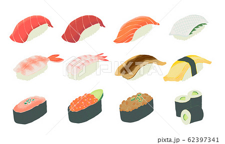 お寿司の素材イラスト シームレス 定番握り 梅のイラスト素材