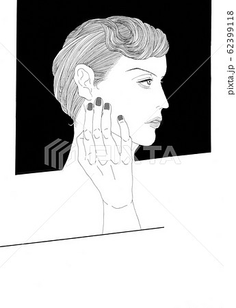 モノクロ女性横顔 モノクロ女性横顔 62399118