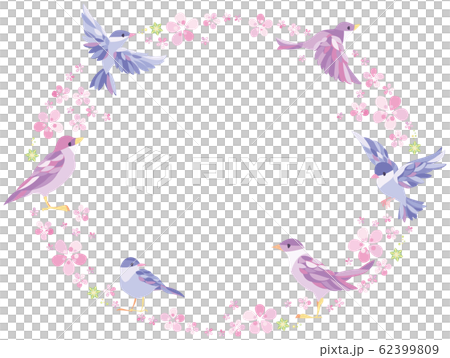 春 桜 小鳥 フレーム 横のイラスト素材