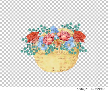 薔薇とパンジーの花籠のイラスト素材